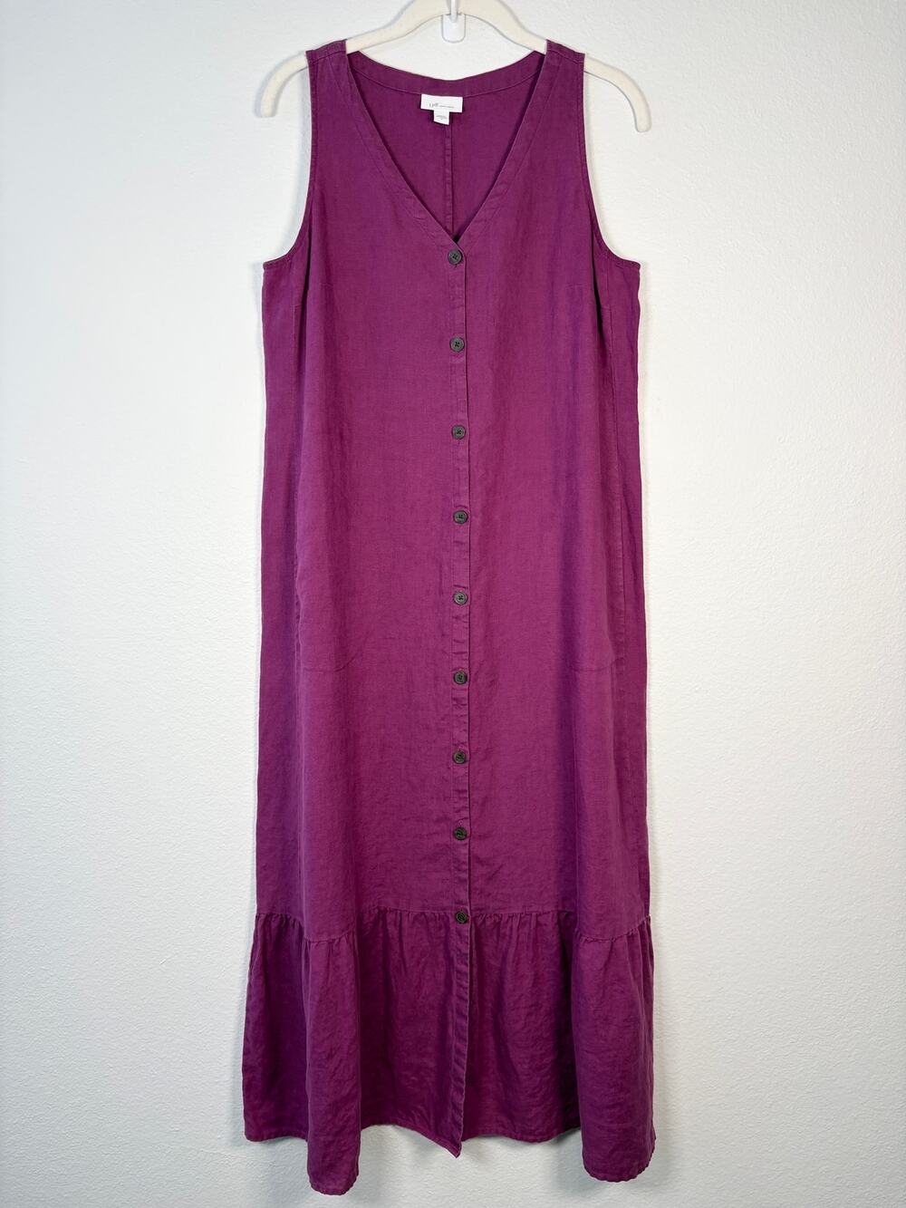 Women's J. Jill Love Linen Plum Purple Breezy V Neck Button Front Maxi Dress